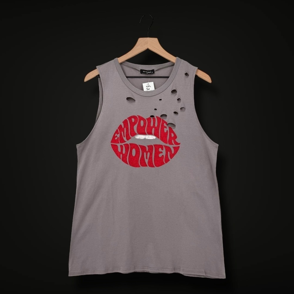 Zutter Fab'rik Empower Women Distressed Graphic Muscle Tank Top Size M‎